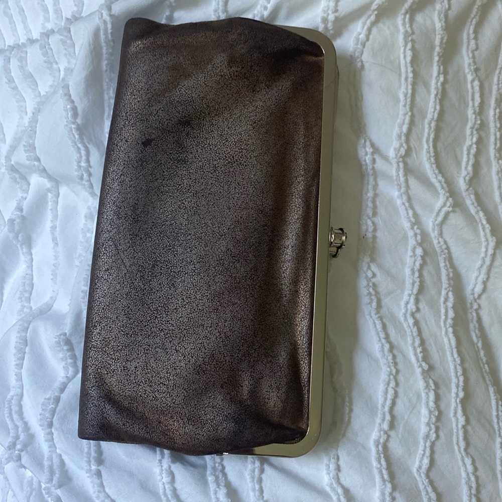 HOBO International Lauren Leather Double Frame Clutch in weathered metalic brown